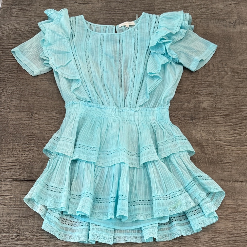 LoveShackFancy Sky Blue Lace Top